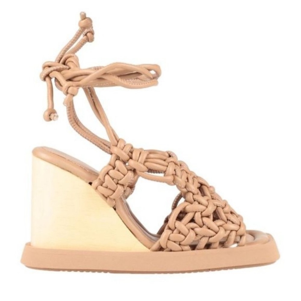 Paloma Barcelo Claire Constance Woven Wedge Sandal in Beige 
Size 38 / US 8